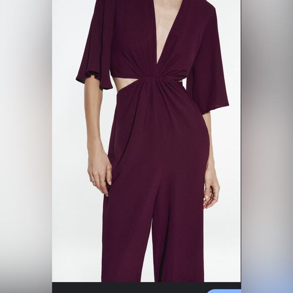 ZARA Purple Plum CUT OUT JUMPSUIT SHORT SLEEVE V NECK Size Small NWT - Picture 3 of 4